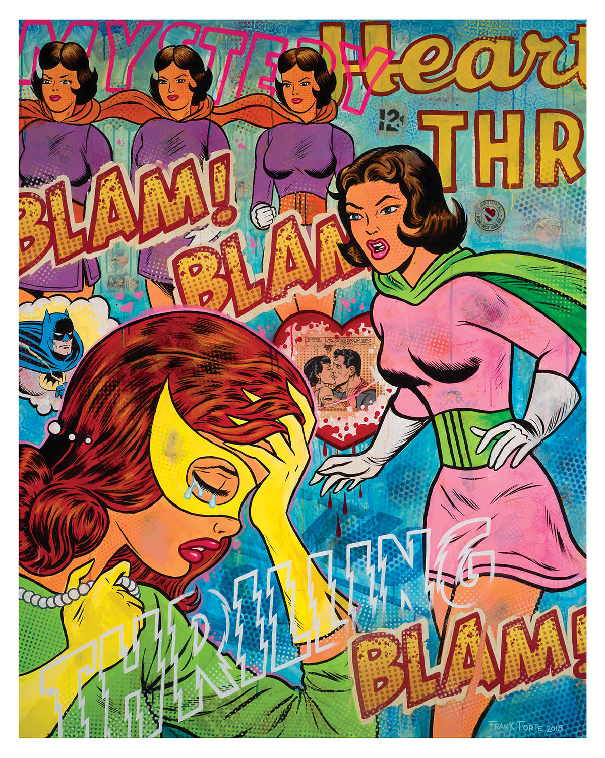 "THRILLING HEART THROB" Neo-pop Art Original painting by Frank Forte/Dr. Smash! 4'X5'