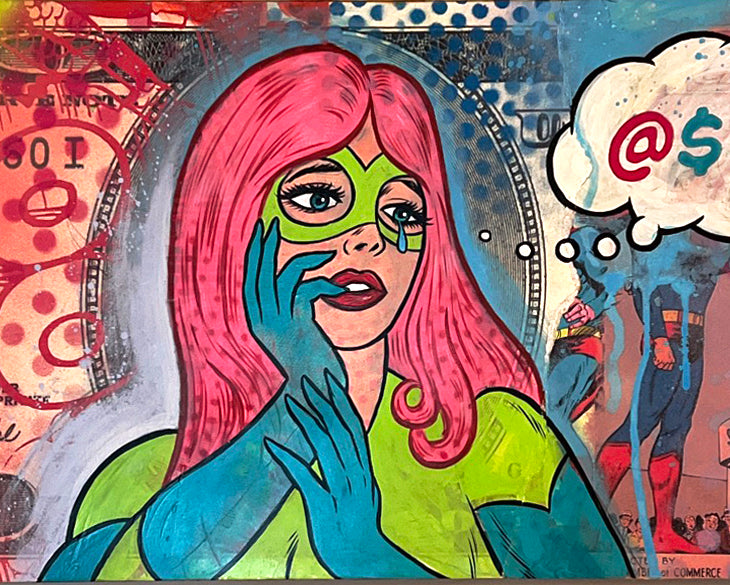 "A Girl and Her Thoughts" Neo-pop Art Original painting by Dr. Smash! 12x28
