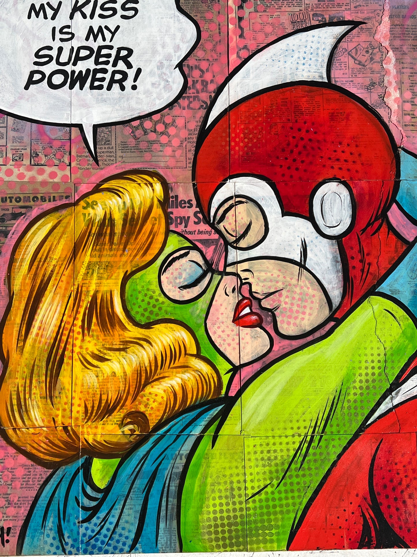 "MY KISS IS MY SUPERPOWER" Neo-pop Art Original painting by Dr. Smash! 24x24
