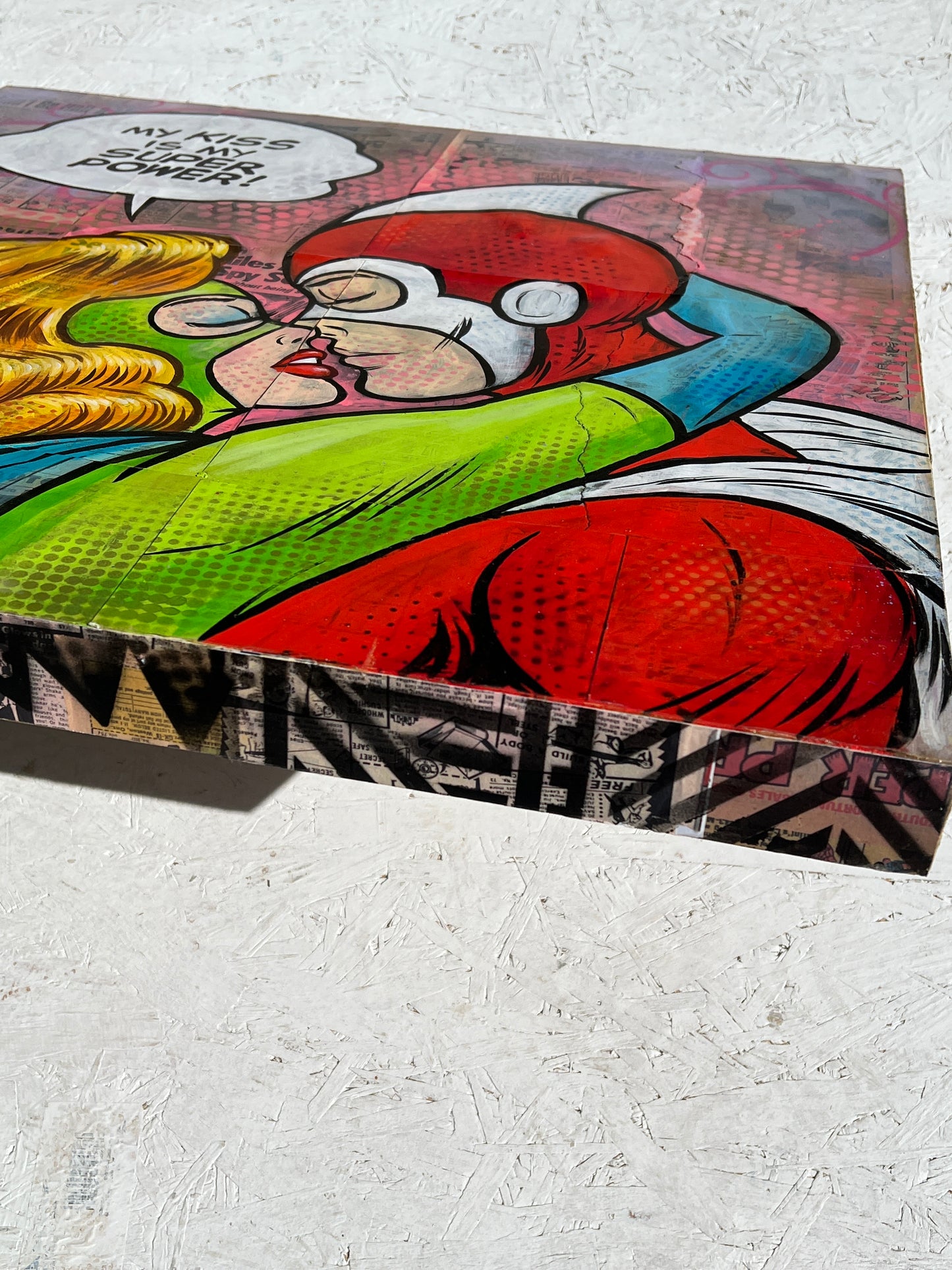 "MY KISS IS MY SUPERPOWER" Neo-pop Art Original painting by Dr. Smash! 24x24