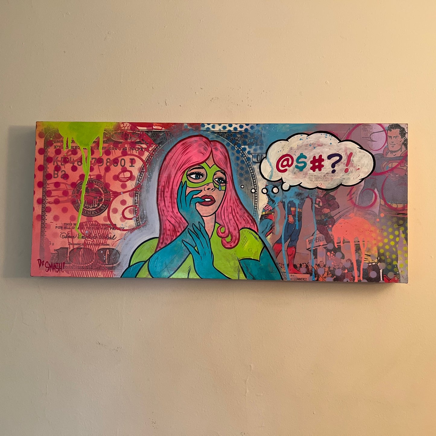 "A Girl and Her Thoughts" Neo-pop Art Original painting by Dr. Smash! 12x28