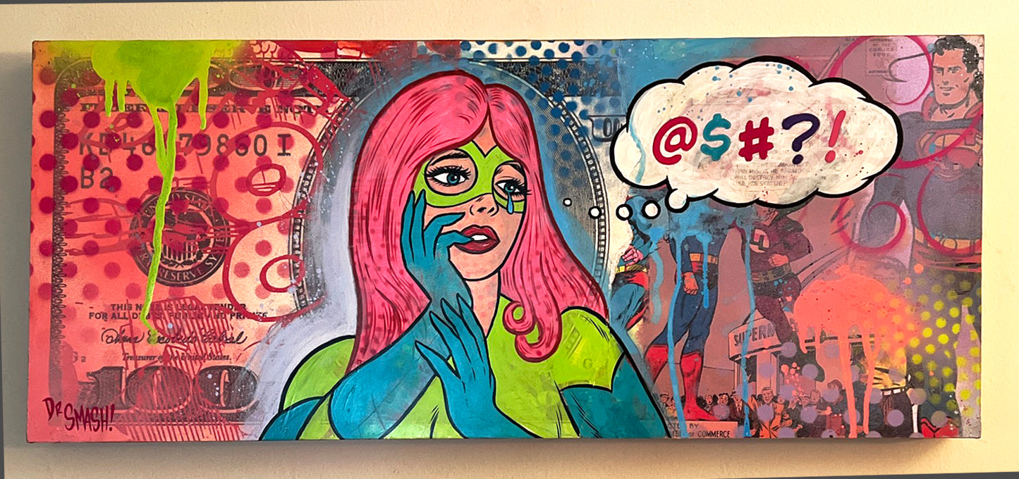 "A Girl and Her Thoughts" Neo-pop Art Original painting by Dr. Smash! 12x28