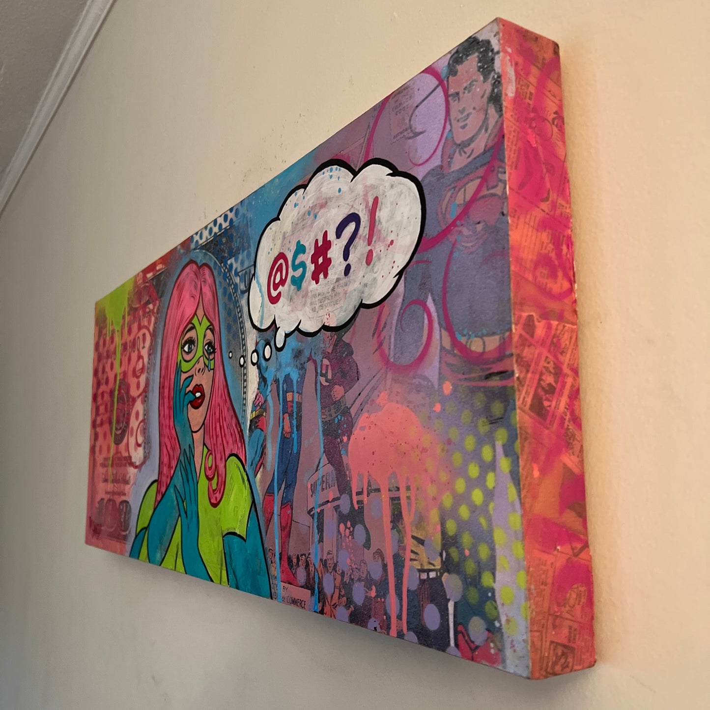"A Girl and Her Thoughts" Neo-pop Art Original painting by Dr. Smash! 12x28