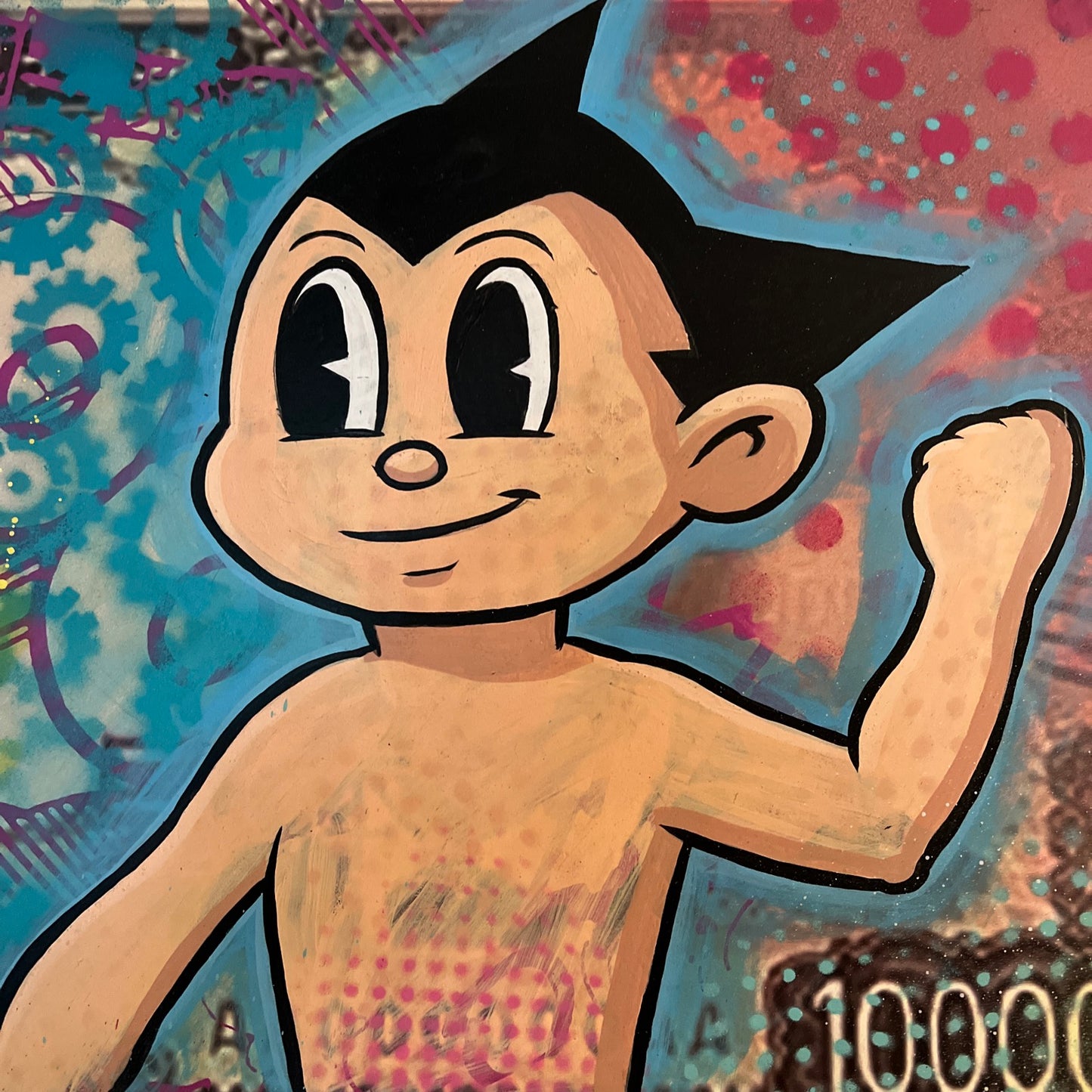 "ASTROBOY VS. THOUGHT BUBBLE" Neo-pop Art Original painting by Dr. Smash! 12x28
