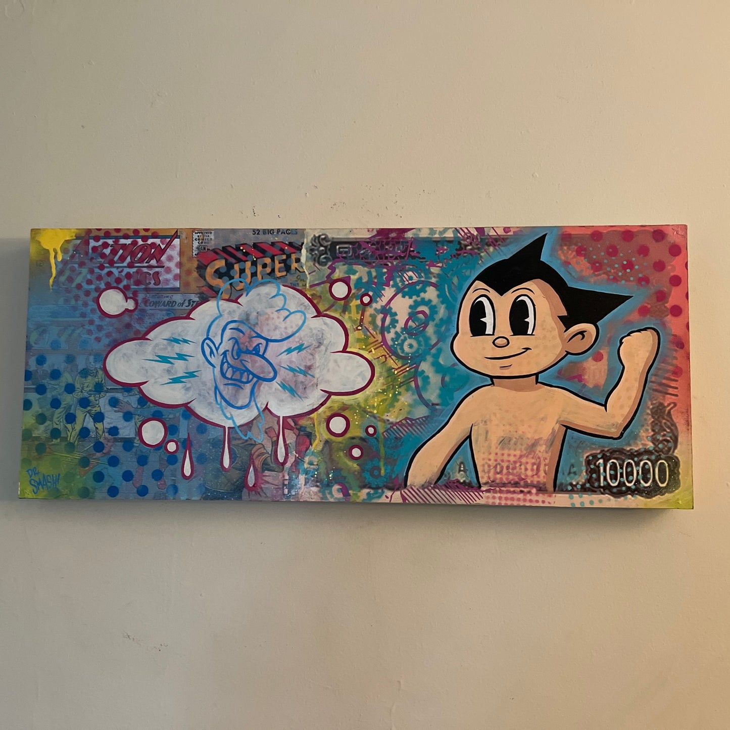 "ASTROBOY VS. THOUGHT BUBBLE" Neo-pop Art Original painting by Dr. Smash! 12x28