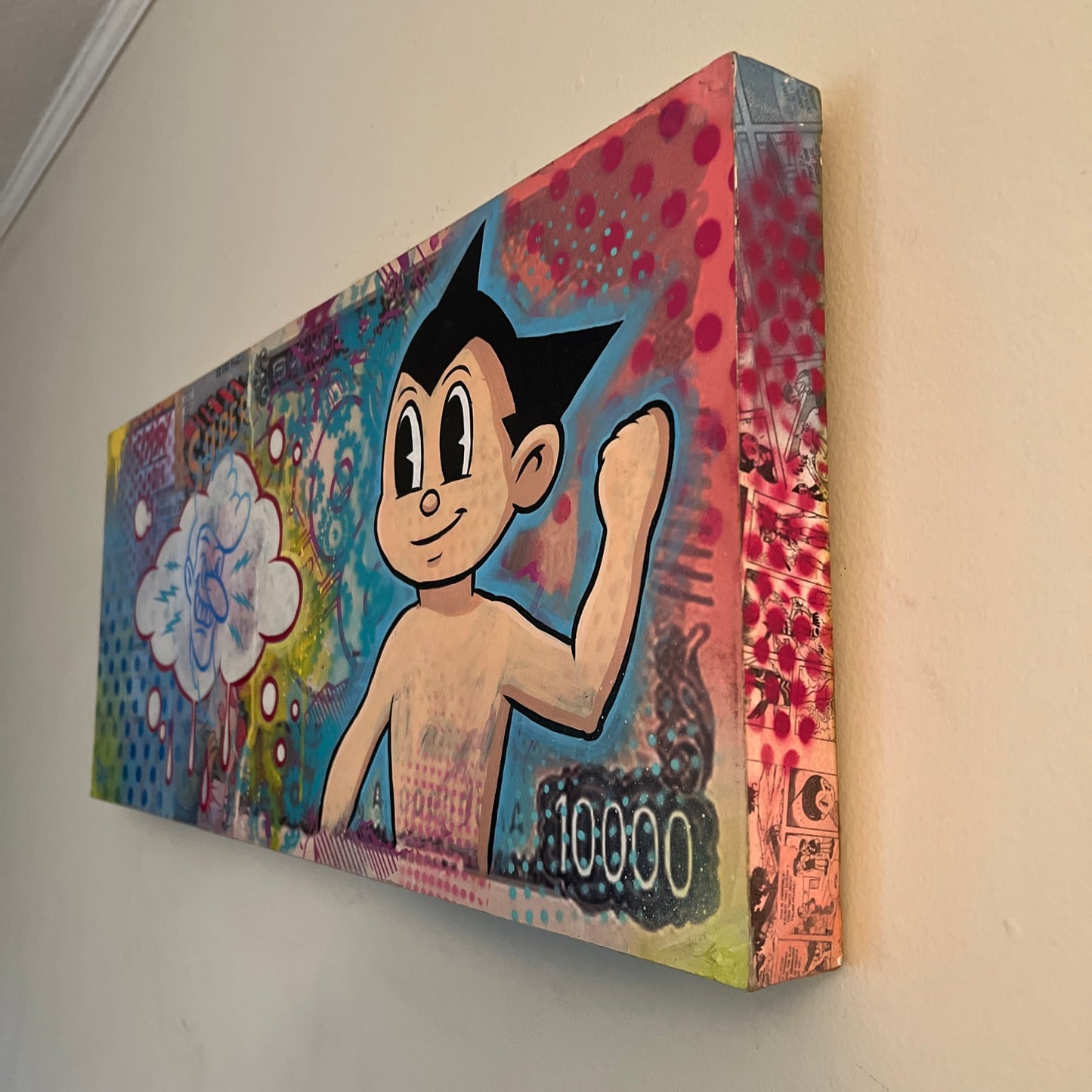 "ASTROBOY VS. THOUGHT BUBBLE" Neo-pop Art Original painting by Dr. Smash! 12x28