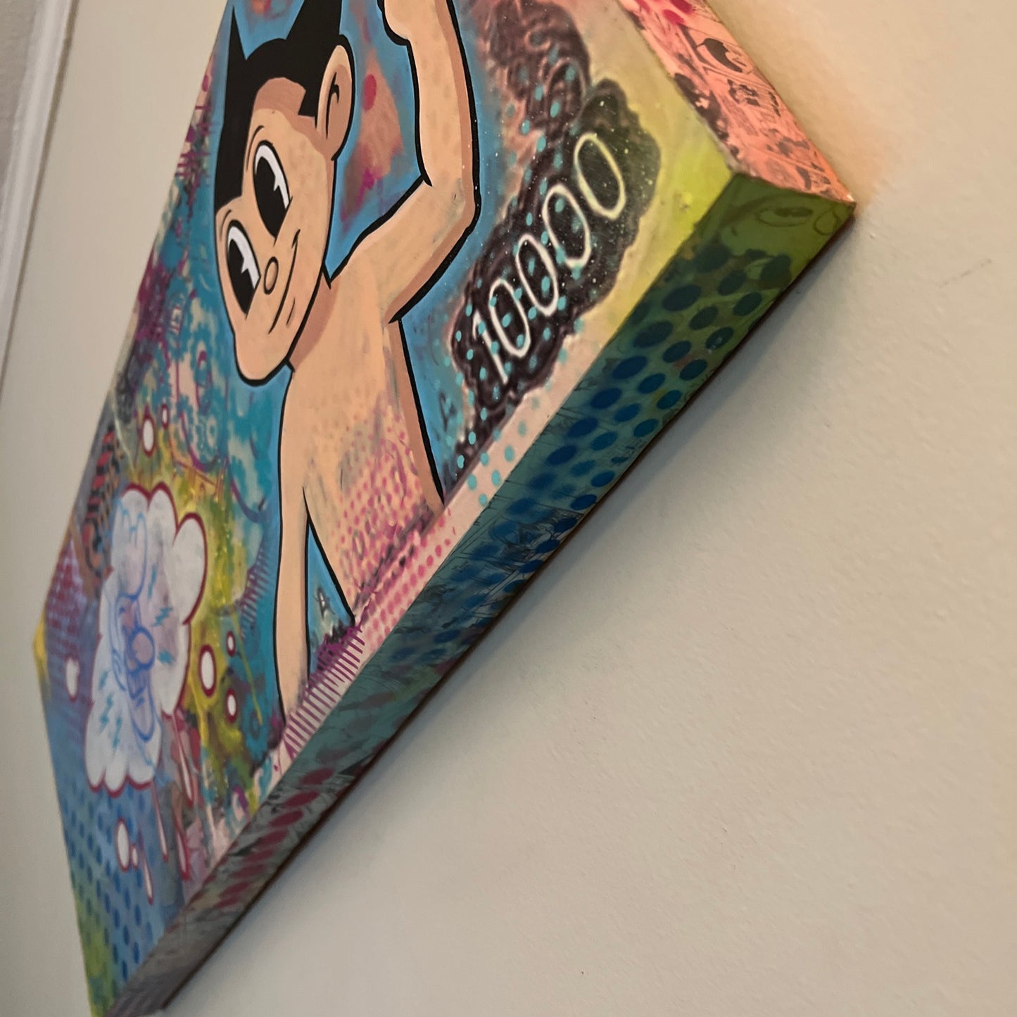 "ASTROBOY VS. THOUGHT BUBBLE" Neo-pop Art Original painting by Dr. Smash! 12x28