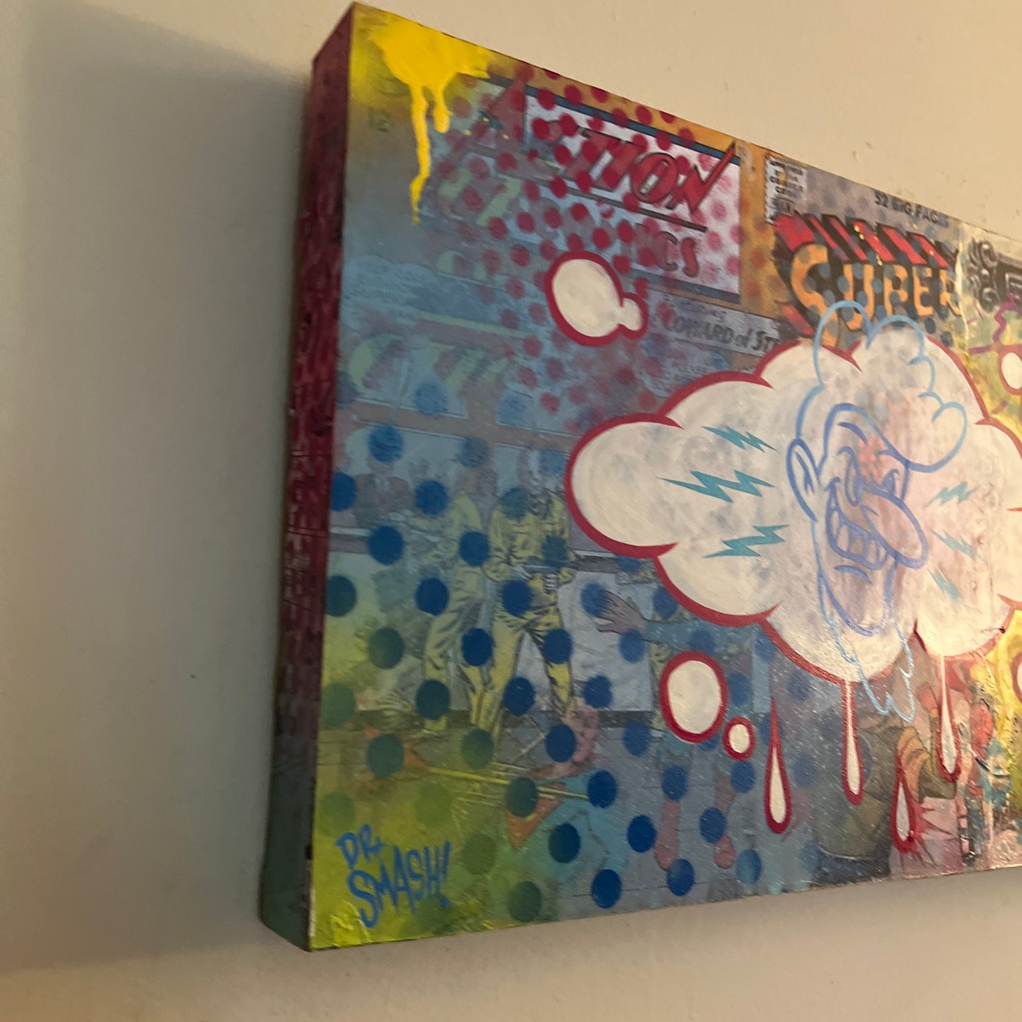 "ASTROBOY VS. THOUGHT BUBBLE" Neo-pop Art Original painting by Dr. Smash! 12x28