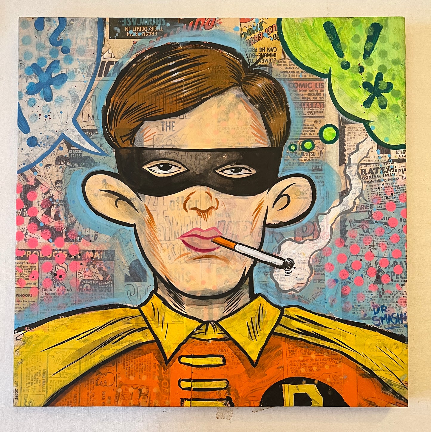 Robin ‘66 with Cigarette Neo-pop Art Original painting by Dr. Smash! 12x28