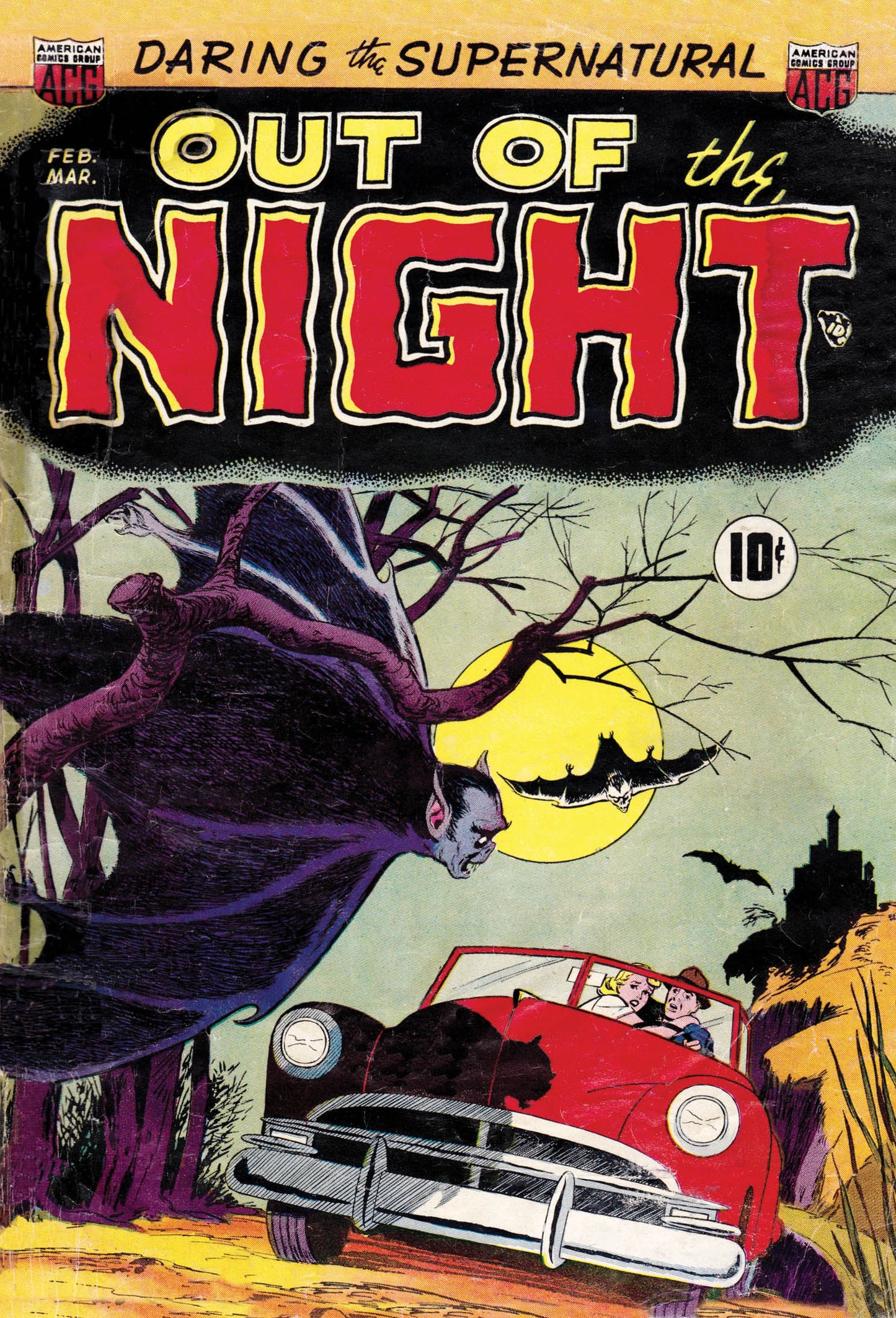 VINTAGE HORROR COMICS HALLOWEEN POSTCARD OUT OF THE NIGHT