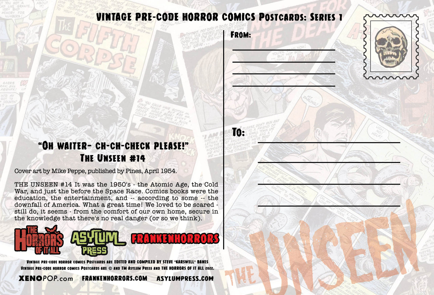 VINTAGE HORROR COMICS HALLOWEEN POSTCARD THE UNSEEN