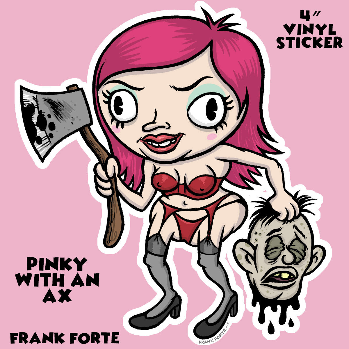 Cartoon Creepies Girl with an Ax 4" Die Cut Vinyl Sticker