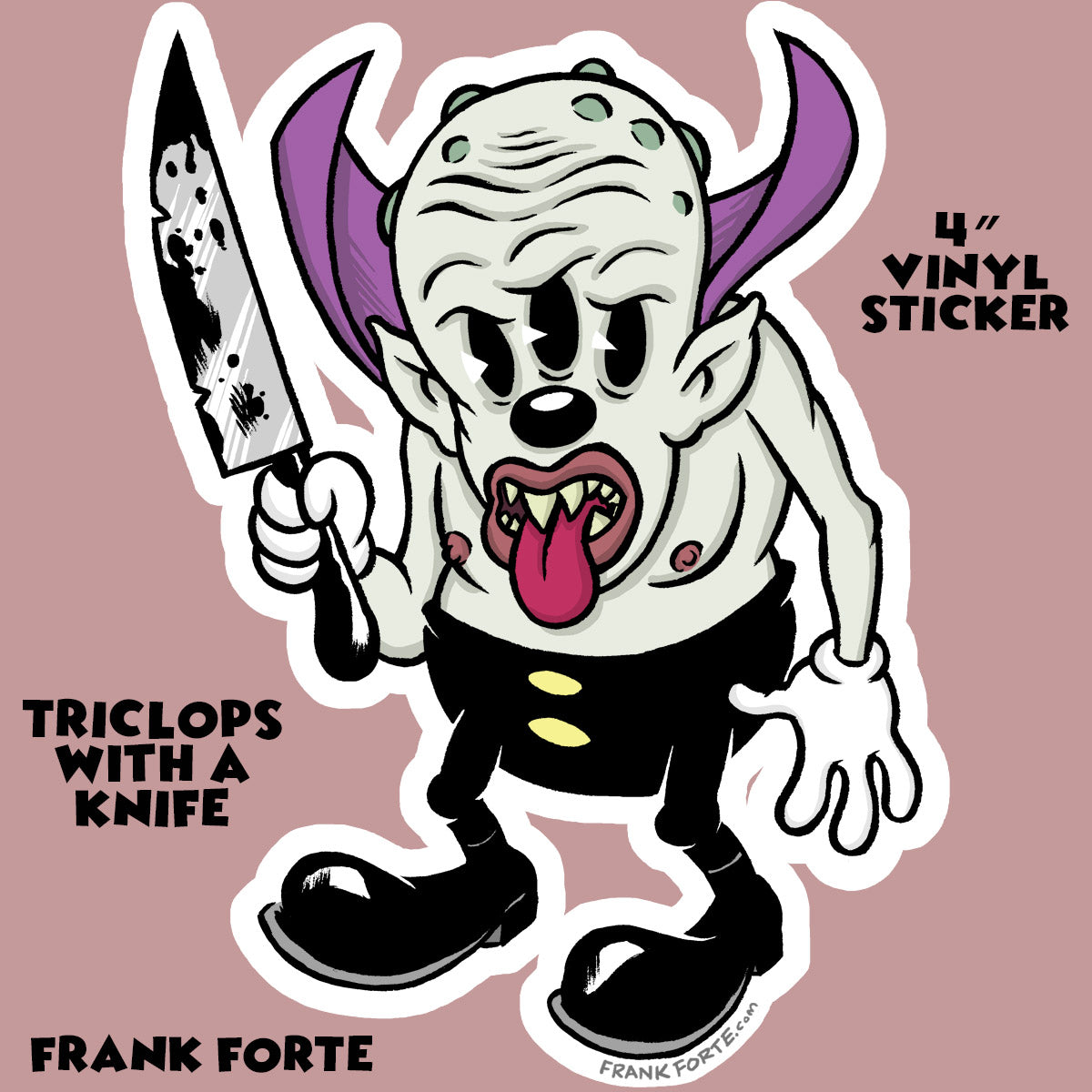 Cartoon Creepies Triclops with a Knife 4" Die Cut Vinyl Sticker