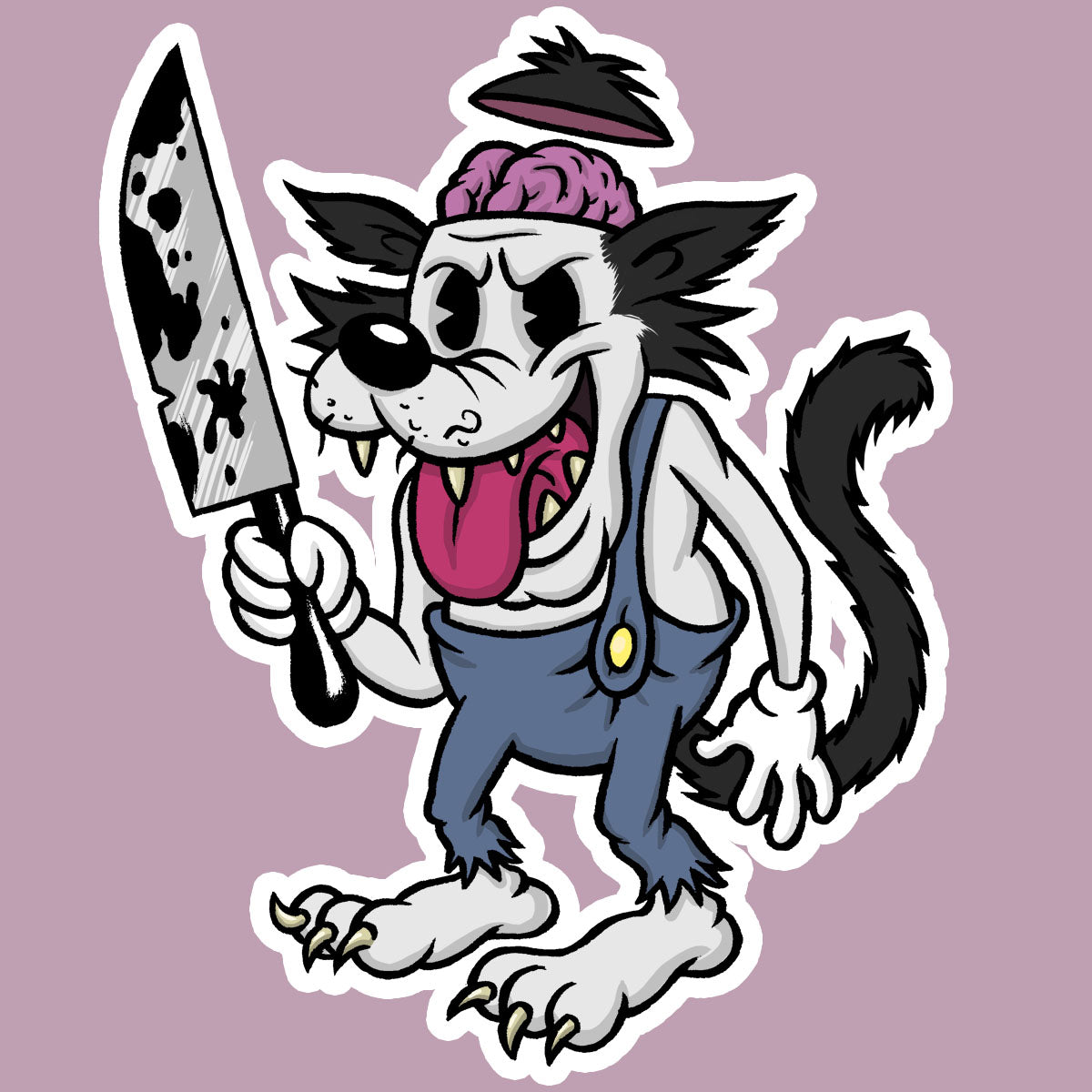 Cartoon Creepies Wolf with a Knife 4" Die Cut Vinyl Sticker