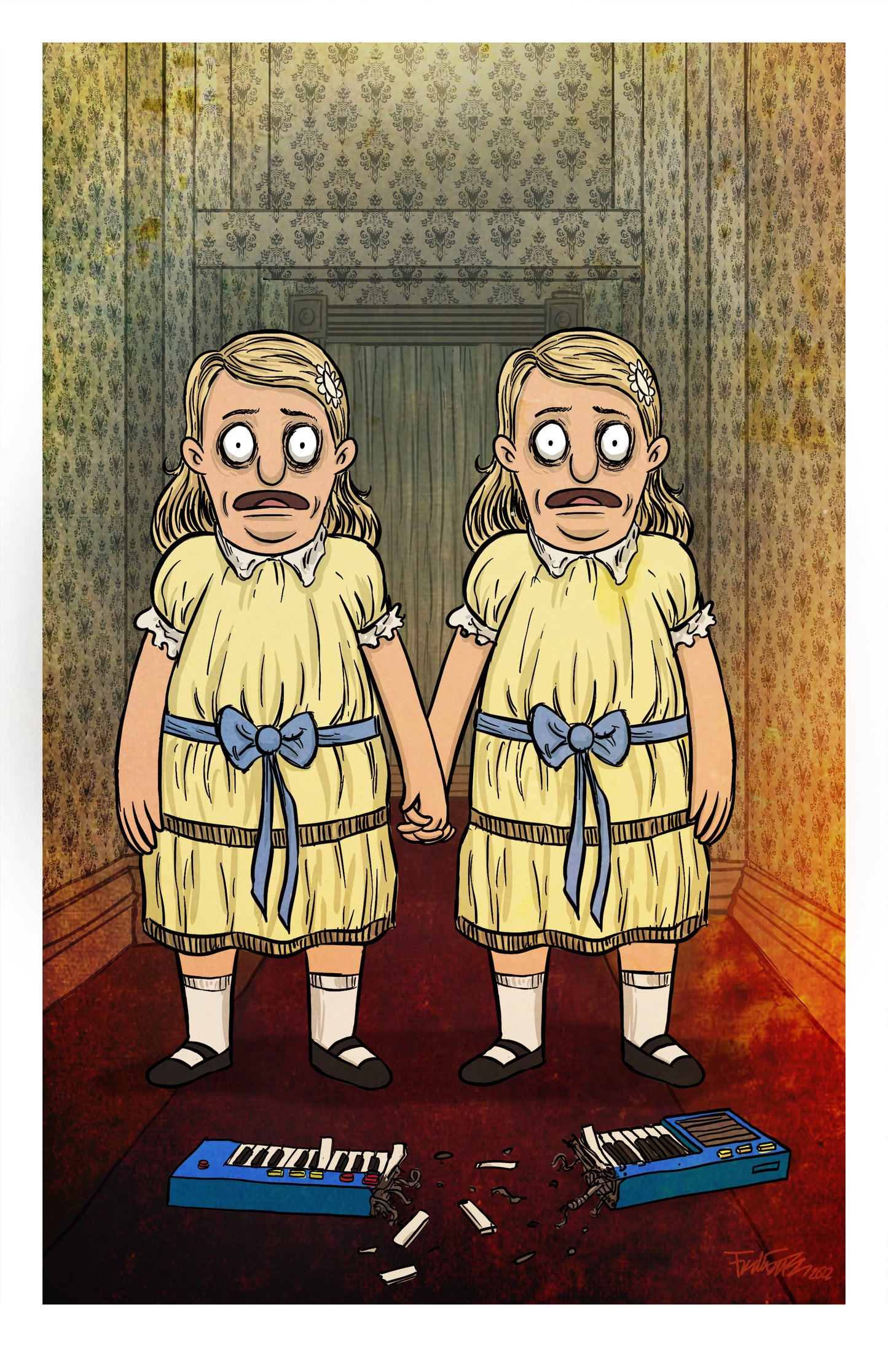 Bob's Burgers The Shining Twins Gene Belcher Mash-Up 13x 19 print signed by artist Frank Forte