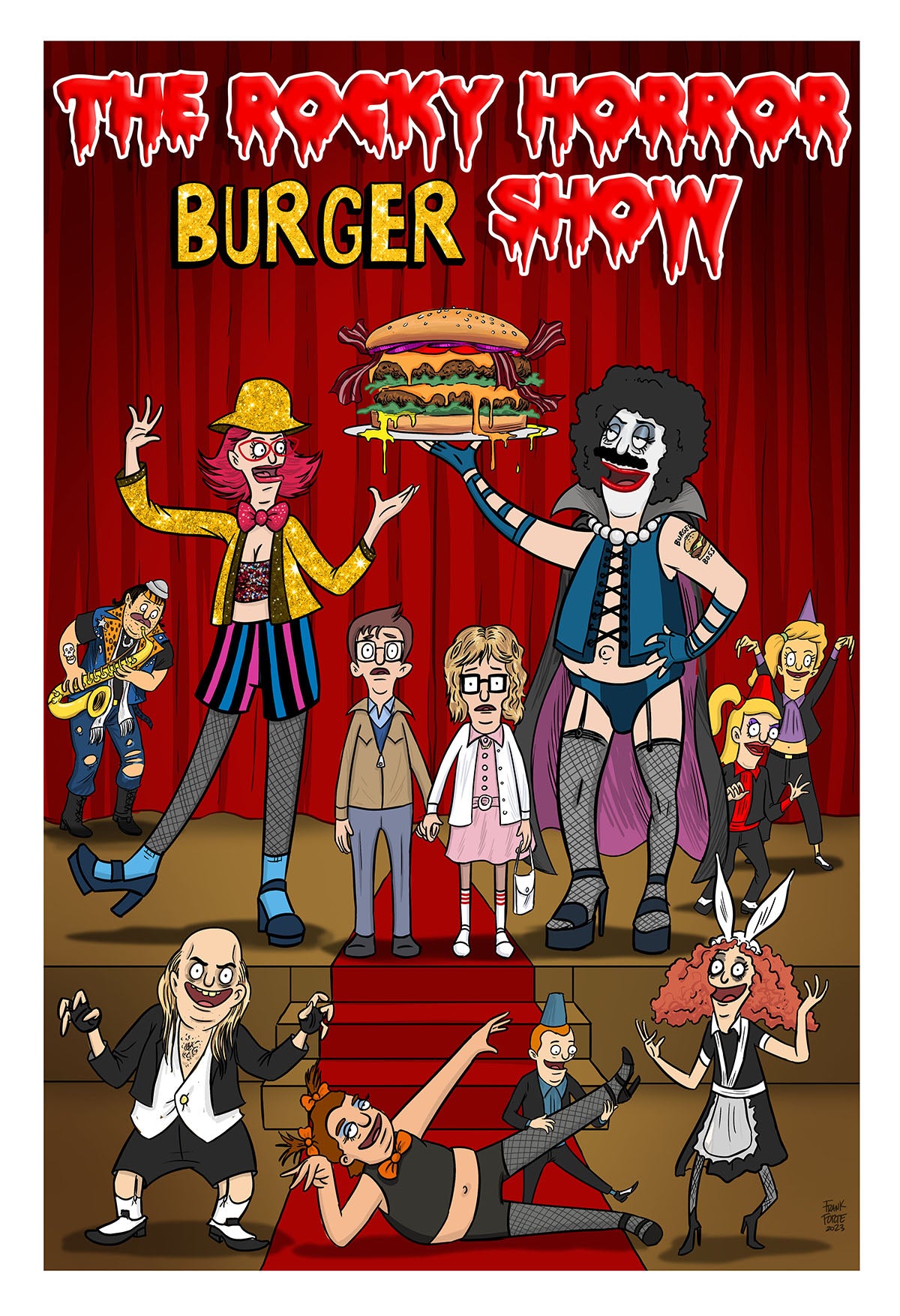 Bob's Burgers Rocky Horror Cast Mash-Up 13x 19 print signed by artist Frank Forte