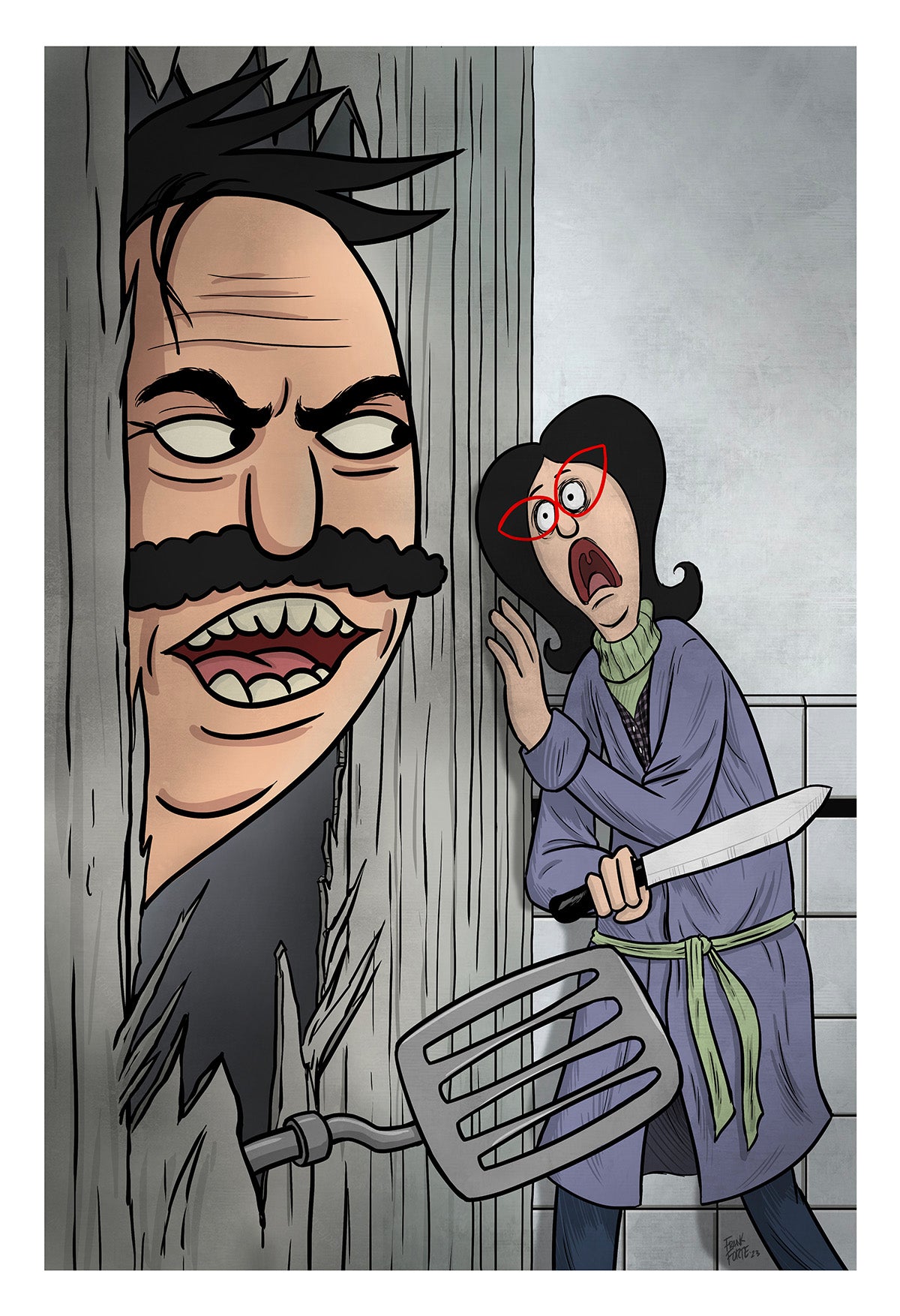 Bob's Burgers The Shining "Here's Bobby" Mash-Up 13x 19 print signed by artist Frank Forte