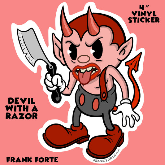 Cartoon Creepies Devil with a Razor 4" Die Cut Vinyl Sticker