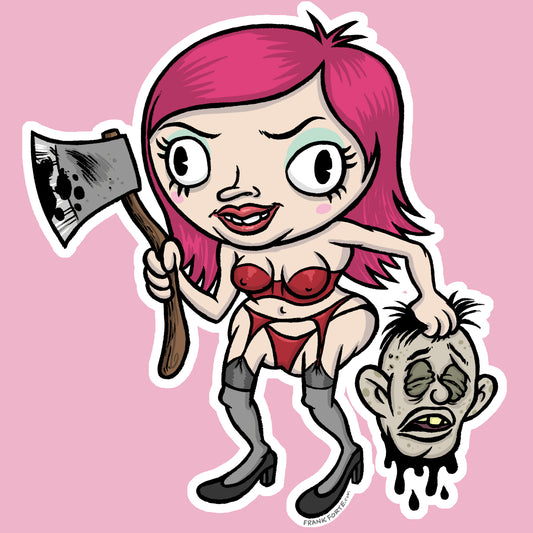 Cartoon Creepies Girl with an Ax 4" Die Cut Vinyl Sticker