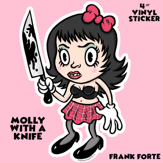 Cartoon Creepies Molly with a Knife 4" Die Cut Vinyl Sticker