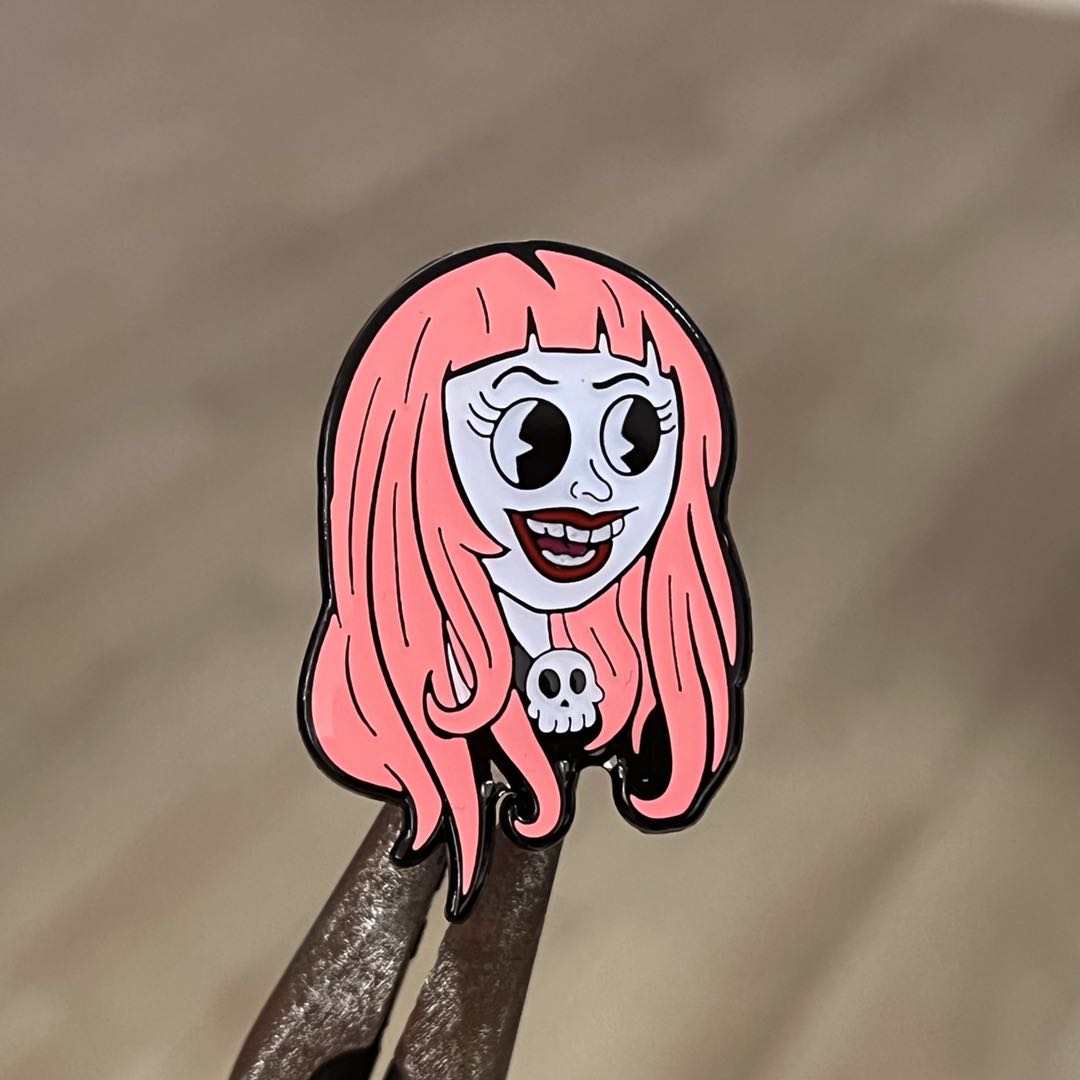 Cartoon Creepies-Pink Haired Molly Head-1.5" Soft Enamel pin