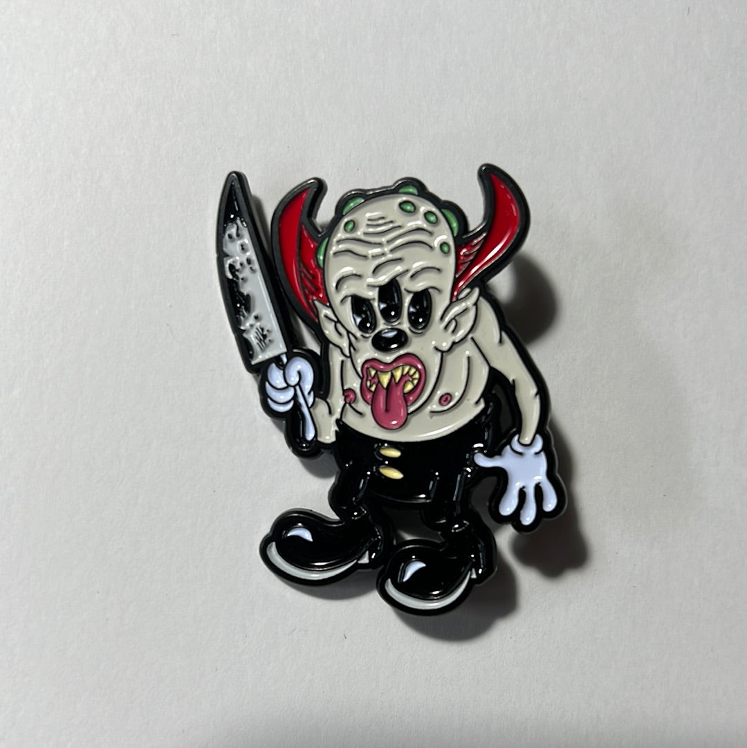 Cartoon Creepies- Red Triclops with an knife 2” Soft Enamel pin