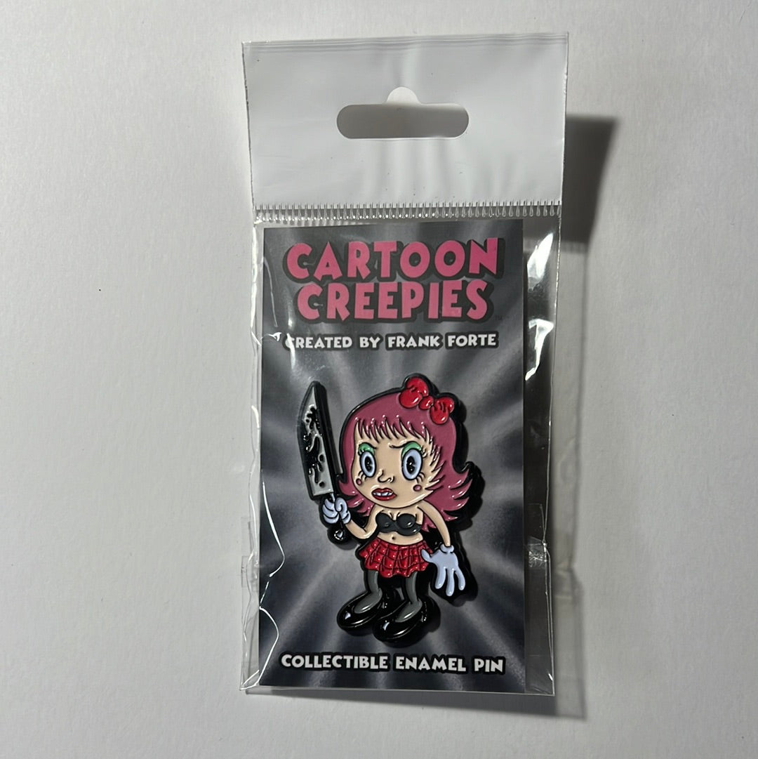 Cartoon Creepies-Pink Haired Molly with a Knife 2” Soft Enamel pin