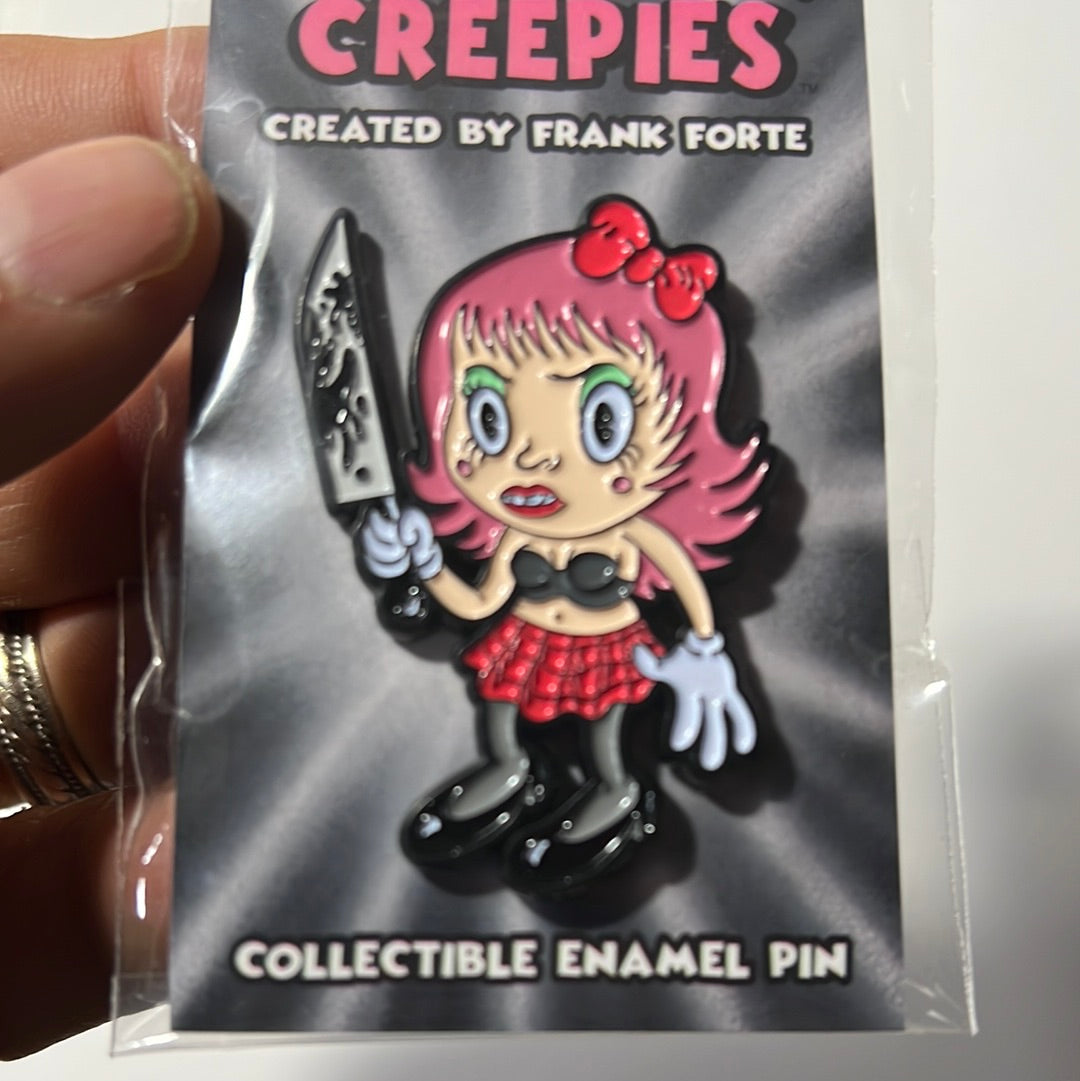 Cartoon Creepies-Pink Haired Molly with a Knife 2” Soft Enamel pin