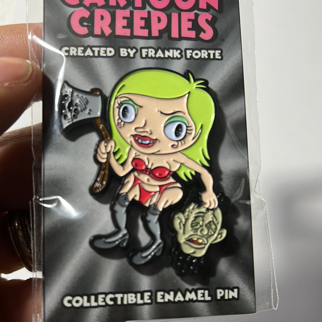 Cartoon Creepies-Green Haired Girl with an Ax 2” Soft Enamel pin